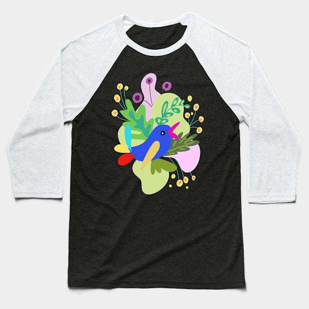 Abstract bird and tropical flowers Baseball T-Shirt by sonaart